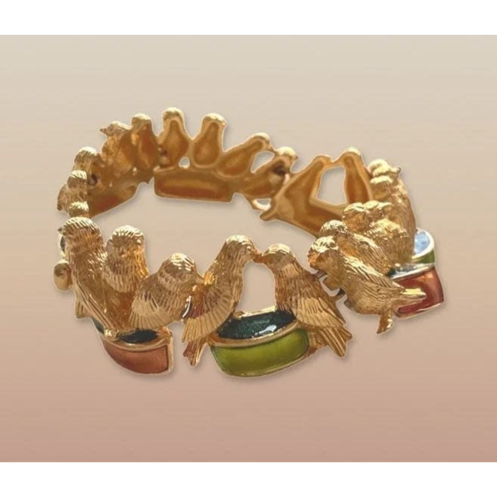 *HTF*  - Vintage Swarovski Signed Gold Tone Enamel Bird Link Bracelet